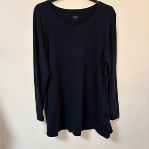 Eileen Fisher Navy Scoop Neck Long-Sleeve Top Organic Cotton Large